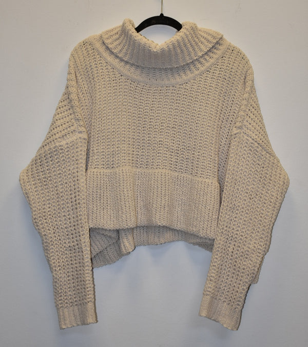 Turtleneck Crop Top Sweater- Bone Color